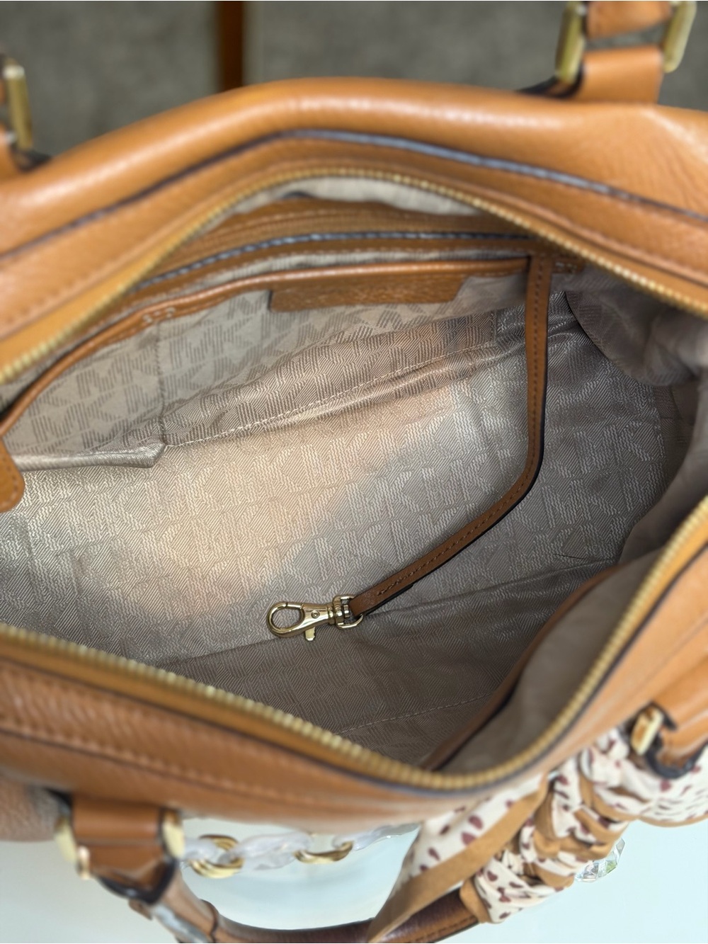 Michael Kors Julia Pebbled Leather Satchel with Scarf Accent - Picture 6 of 16